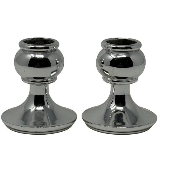 Lenox Shiny Silver Candlestick Holders Set of 2 Vintage 80s - Picture 1 of 4